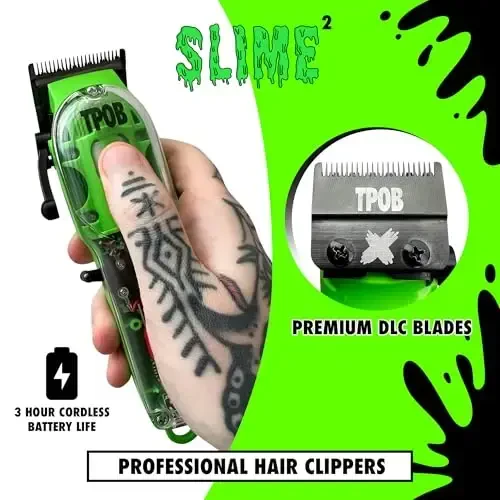 TPOB Slime 2 Barber Hair Clippers for Men 6800 RPM with Matte Green Case and X Fade Blade - 2