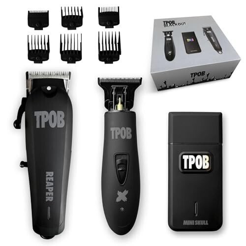 TPOB Slime 2 Black Clipper Trimmer Shaver Set Barber Hair Clippers for Men 6800 RPM with Rubber Case - 7