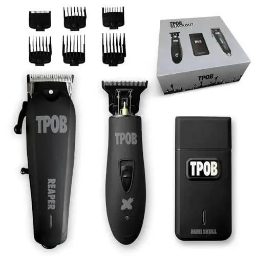 TPOB Slime 2 Black Clipper Trimmer Shaver Set Barber Hair Clippers for Men 6800 RPM with Rubber Case - 7