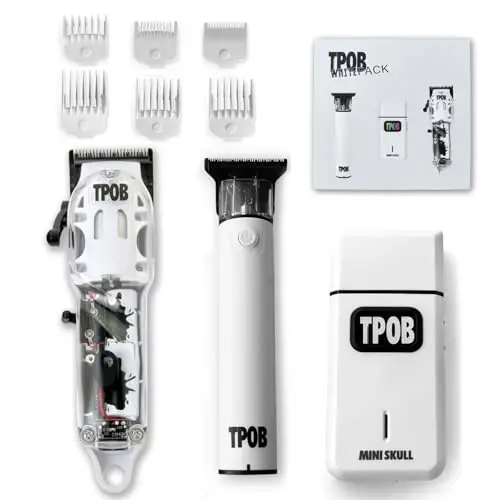 TPOB Slime 2 Professional Hair Clippers for Men - Barber Clippers and Trimmers Set with Foil Shaver, 6800 RPM Cordless Hair Cutting Kit, Fade Clippers with Matte Grip Case & X Fade Blade (Matte White) - 1