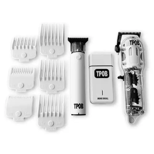 TPOB Slime 2 Professional Hair Clippers for Men - Barber Clippers and Trimmers Set with Foil Shaver, 6800 RPM Cordless Hair Cutting Kit, Fade Clippers with Matte Grip Case & X Fade Blade (Matte White) - 3