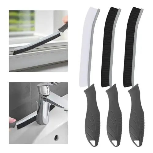 TQRR 3Pcs Hard Bristle Crevice Cleaning Brush, Scrub Brush, Kitchen Sink Cleaning Brush, Grout Brush, Corner Brush Cleaning Tools for Toilet, Bathroom, Gap, Home, Household, Window (3, Grey) 