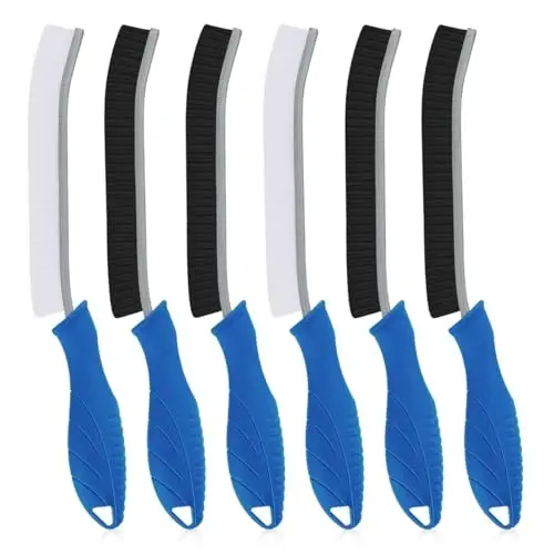 TQRR Hard Bristle Crevice Cleaning Brush-Thin Gap Scrub Brush, Small Cleaning Brush, Grout Brush, Kitchen Brush, Cleaning Tools for Toilet, Bathroom, Sink, Home, Household, Window (6, Lichen Blue) - TQRR