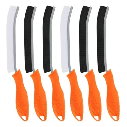 TQRR Hard Bristle Crevice Cleaning Brush-Thin Gap Scrub Brush, Small Cleaning Brush, Grout Brush, Kitchen Brush, Cleaning Tools for Toilet, Bathroom, Sink, Home, Household, Window (6, Orange) 