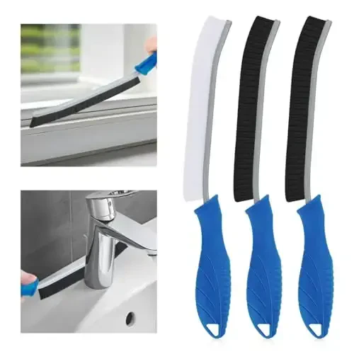 TQRR Qattiq tukli tirqishlarni tozalash cho'tkasi - Yupqa tirqishlarni tozalash cho'tkasi, kichik tozalash cho'tkasi, ohak cho'tkasi, oshxona cho'tkasi, hojatxona, hammom, lavabo, uy, ro'zg'or, deraza uchun tozalash vositalari (3, Liken ko'k) - TQRR