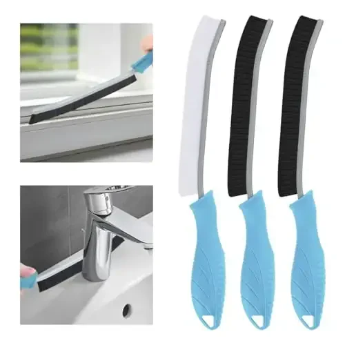 TQRR Qattiq tukli yoriq tozalash cho'tkasi - Yupqa tirqishni tozalash cho'tkasi, kichik tozalash cho'tkasi, grout cho'tkasi, oshxona cho'tkasi, hojatxona, hammom, lavabo, uy, ro'zg'or, deraza uchun tozalash vositalari (3, och ko'k) - 1