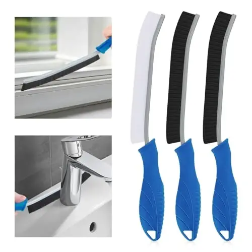 TQRR Hard Bristle Crevice Cleaning Brush-Thin Gap Scrub Brush, Small Cleaning Brush, Grout Brush, Kitchen Brush, Cleaning Tools for Toilet, Bathroom, Sink, Home, Household, Window (3, Lichen Blue) - 1