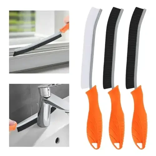 TQRR Hard Bristle Crevice Cleaning Brush-Thin Gap Scrub Brush, Small Cleaning Brush, Grout Brush, Kitchen Brush, Cleaning Tools for Toilet, Bathroom, Sink, Home, Household, Window (3, Orange) 