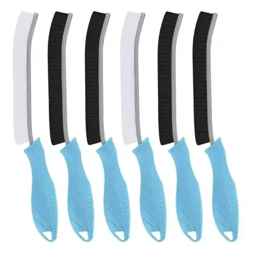TQRR Hard Bristle Crevice Cleaning Brush-Thin Gap Scrub Brush, Small Cleaning Brush, Grout Brush, Kitchen Brush, Cleaning Tools for Toilet, Bathroom, Sink, Home, Household, Window (6, Light Blue) 