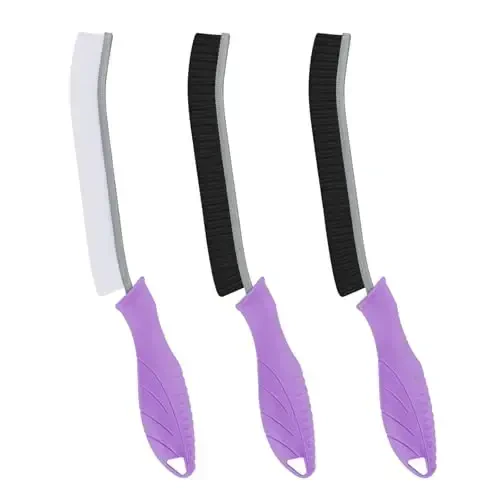 TQRR Hard Bristle Crevice Cleaning Brush-Thin Gap Scrub Brush, Small Cleaning Brush, Grout Brush, Kitchen Brush, Cleaning Tools for Toilet, Bathroom, Sink, Home, Household, Window (3, Purple) - 1
