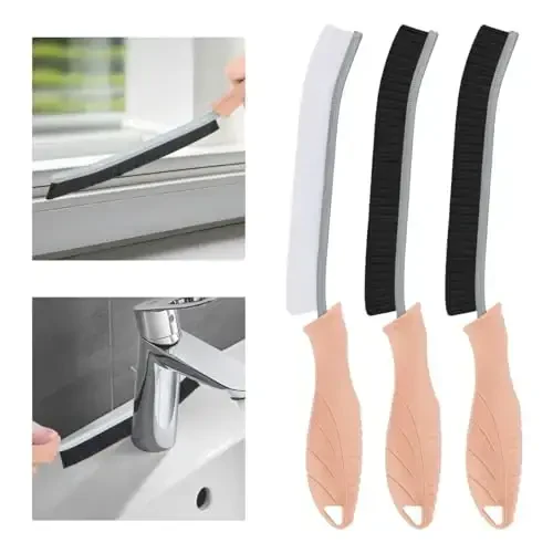 TQRR Hard Bristle Crevice Cleaning Brush-Thin Gap Scrub Brush, Small Cleaning Brush, Grout Brush, Kitchen Brush, Cleaning Tools for Toilet, Bathroom, Sink, Home, Household, Window (3, Pink) - TQRR