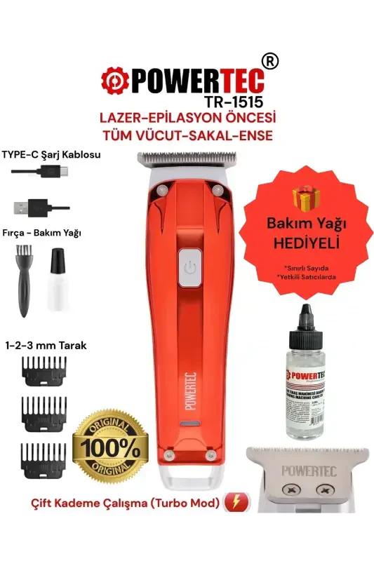 TR-1515 Lazer-Epilasyon Öncesi Tüm Vücut Tıraş Makinesi Sakal-Ense-Vücut - POWERTEC