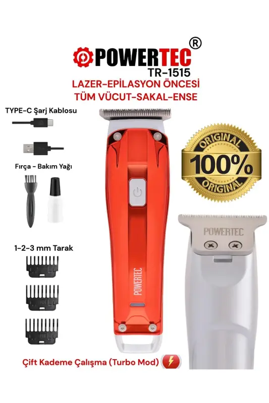 TR-1515 Lazer-Epilasyon Öncesi Tüm Vücut Tıraş Makinesi Sakal-Ense-Vücut-Kırmızı - POWERTEC