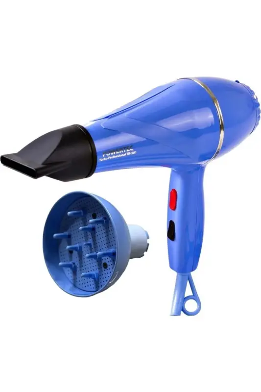 TR-501+ Professional Hair Dryer with Colorful Volumizing Diffuser Nozzle Blue Color-BLUE - POWERTEC