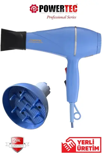 TR-501+ Professional Hair Dryer with Colorful Volumizing Diffuser Nozzle Blue Color-BLUE 
