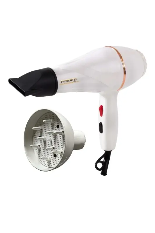 TR-501+Professional Hair Dryer and Blow Dryer White Color with Colored Volumizing Diffuser Head-WHITE - POWERTEC