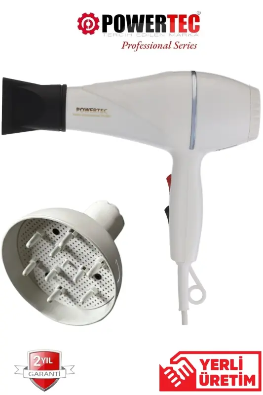 TR-501+Professional Hair Dryer and Blow Dryer White Color with Colored Volumizing Diffuser Head-WHITE - 1