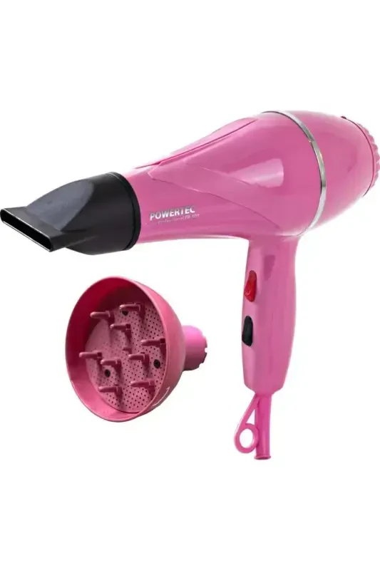 TR-501+Professional Hair Dryer and Blow Dryer with Colored Volumizing Diffuser Head Pink Color-PINK - POWERTEC