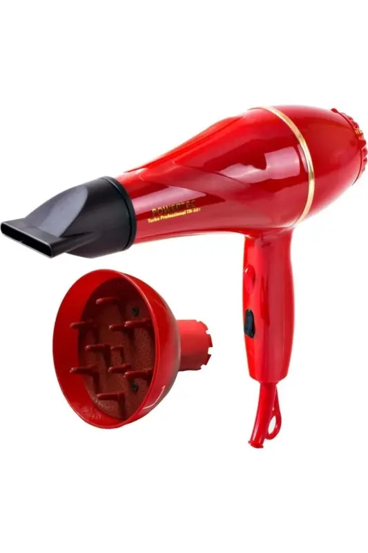 TR-501+Professional Hair Dryer with Colorful Volumizing Diffuser Nozzle Red Color-RED - POWERTEC