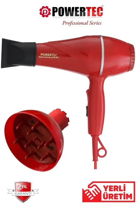 TR-501+Professional Hair Dryer with Colorful Volumizing Diffuser Nozzle Red Color-RED - 1