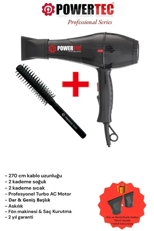 Tr-701 Professional Hair Dryer + Hydra Barber Blow Brush - 2