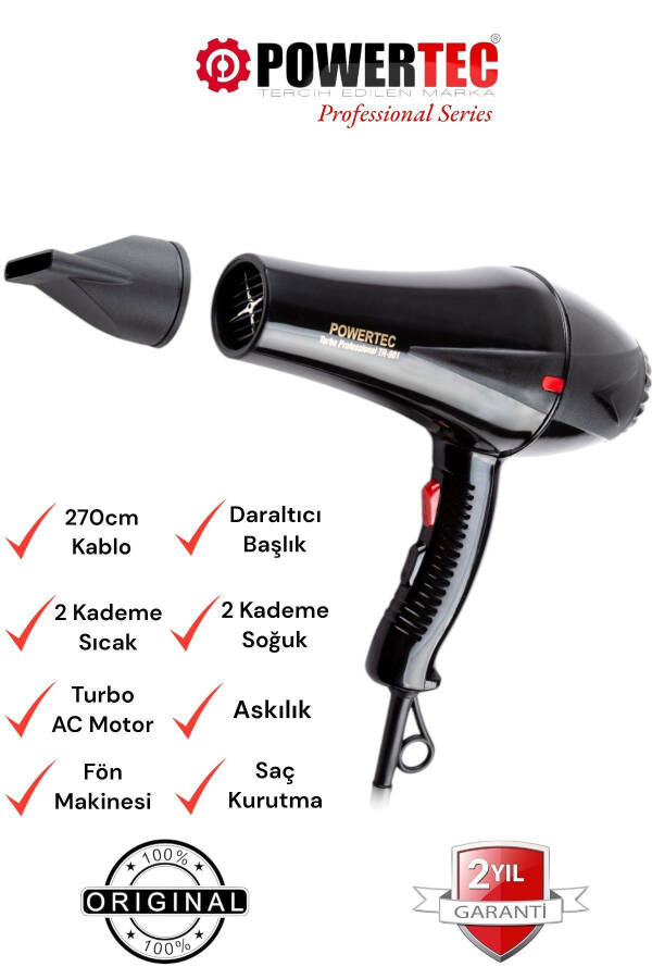 Tr-901 Turbo Professional Hair Dryer + Barber Blow Dryer Brush - 5