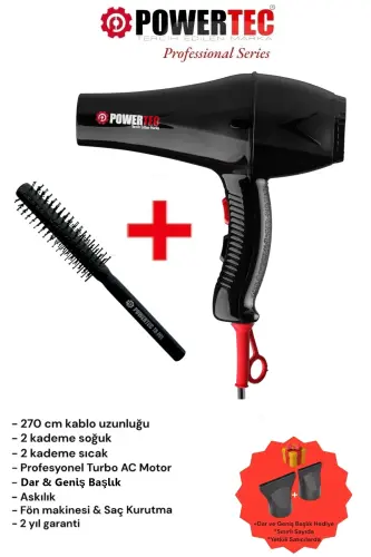 TR-901 Turbo Profesyonel Fön Makinası + Berber Fön Fırçası - POWERTEC (1)
