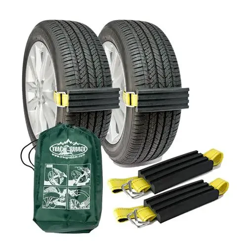 TRACGRABBER Tire Traction Device for Cars & Small SUVs, Set of 2 - Made in the USA, Anti Skid Emergency Tire Straps to Get Unstuck from Snow, Mud, & Sand - Snow Traction Mat or Tire Chain Alternative - 2