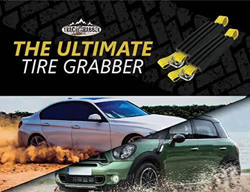 TRACGRABBER Tire Traction Device for Cars & Small SUVs, Set of 2 - Made in the USA, Anti Skid Emergency Tire Straps to Get Unstuck from Snow, Mud, & Sand - Snow Traction Mat or Tire Chain Alternative - 3