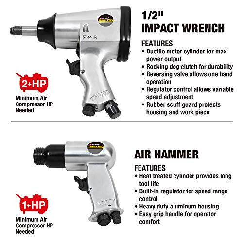 Tradespro Air Tool and Accessories Kit, 71 Piece, Impact Wrench, Air Ratchet, Die Grinder, Aire Hammer, Hose Fittings, Storage Case - 836668 - 3