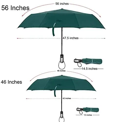 TradMall Travel Umbrella Windproof with 46 Inches Large Canopy 10 Reinforced Fiberglass Ribs Ergonomic Handle Auto Open & Close, Dark Green - TRADMALL (1)