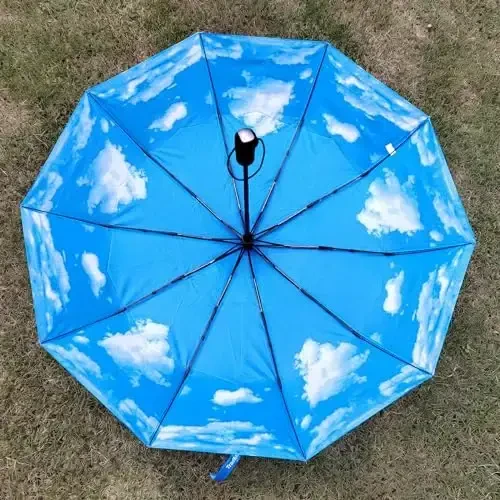 TradMall Travel Umbrella Windproof with 46 Inches Large Canopy 10 Reinforced Fiberglass Ribs Ergonomic Handle Auto Open & Close, Sky Clouds - 5