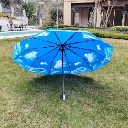 TradMall Travel Umbrella Windproof 46 Inches Canopy, Sky Clouds | 10 Reinforced Fiberglass Ribs Ergonomic Handle Auto Open & Close - 6