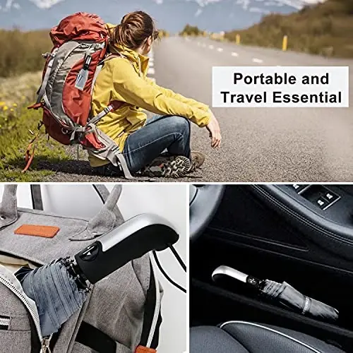 TradMall Travel Umbrella Windproof 46 Inches Canopy, Gray | 10 Reinforced Fiberglass Ribs Ergonomic Handle Auto Open & Close - 6