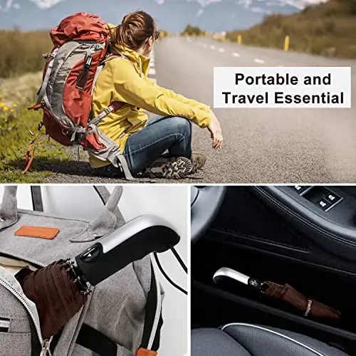 TradMall Travel Umbrella Windproof 46 Inches Canopy, Brown | 10 Reinforced Fiberglass Ribs Ergonomic Handle Auto Open & Close - 6