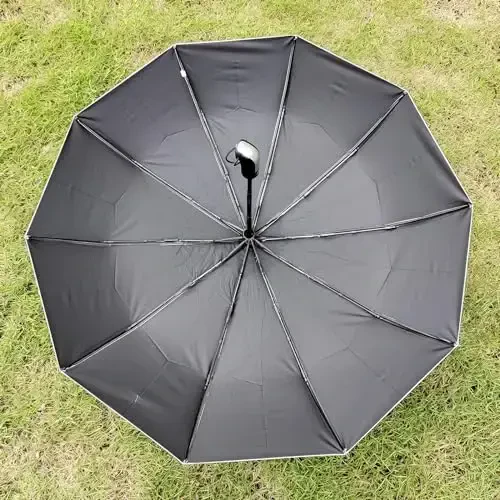 TradMall Travel Umbrella Windproof with 46 Inches Large Canopy 10 Reinforced Fiberglass Ribs Ergonomic Handle Auto Open & Close, Silver/Black - 4
