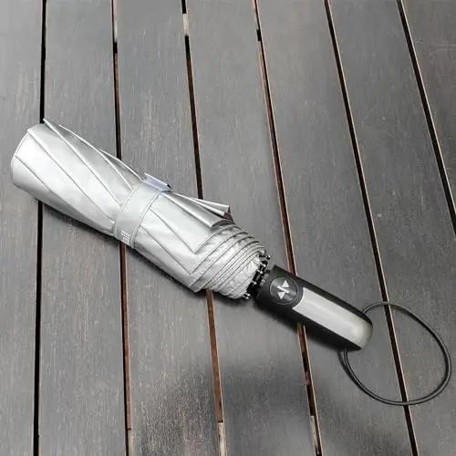 TradMall Travel Umbrella Windproof 46 Inches Canopy, Silver/Black | 10 Reinforced Fiberglass Ribs Ergonomic Handle Auto Open & Close - 5