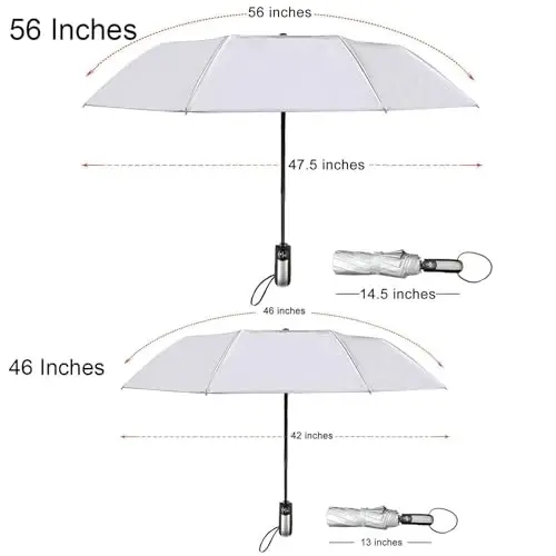 TradMall Travel Umbrella Windproof with 46 Inches Large Canopy 10 Reinforced Fiberglass Ribs Ergonomic Handle Auto Open & Close, Silver/Black - TRADMALL (1)