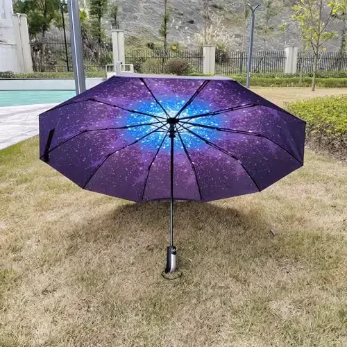TradMall Travel Umbrella Windproof with 46 Inches Large Canopy 10 Reinforced Fiberglass Ribs Ergonomic Handle Auto Open & Close, Starry Sky - 4