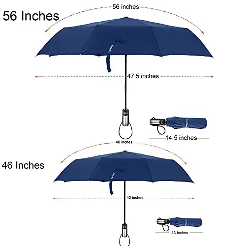 TradMall Travel Umbrella Windproof 46 Inches Canopy, Navy Blue | 10 Reinforced Fiberglass Ribs Ergonomic Handle Auto Open & Close - 2