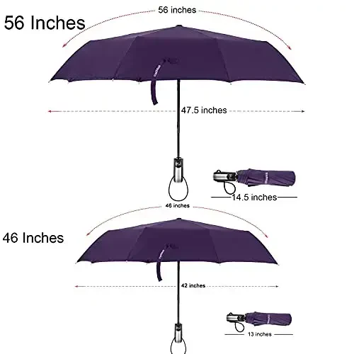 TradMall Travel Umbrella Windproof with 46 Inches Large Canopy 10 Reinforced Fiberglass Ribs Ergonomic Handle Auto Open & Close, Purple - TradMall (1)