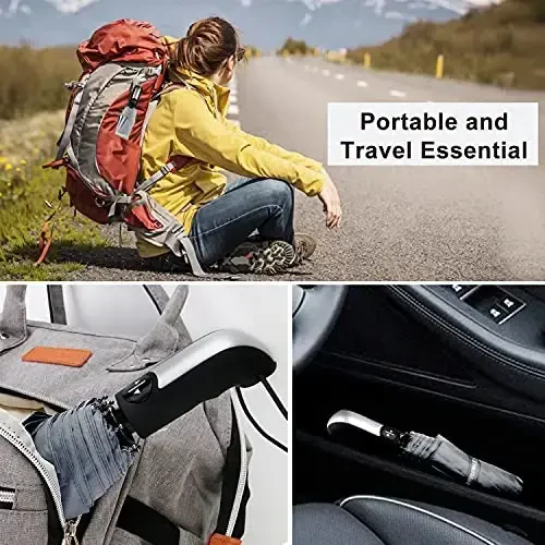 TradMall Travel Umbrella Windproof with 56 Inches Large Canopy 10 Reinforced Fiberglass Ribs Ergonomic Handle Auto Open & Close, Gray - 6