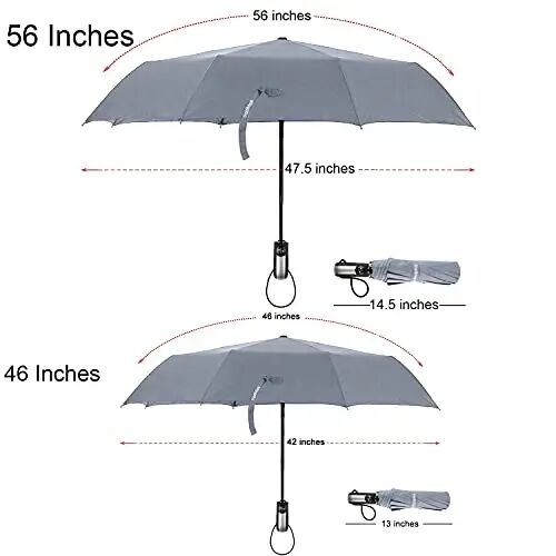 TradMall Travel Umbrella Windproof with 56 Inches Large Canopy 10 Reinforced Fiberglass Ribs Ergonomic Handle Auto Open & Close, Gray - TRADMALL (1)