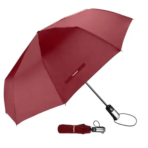 TradMall Travel Umbrella Windproof 56 Inches Canopy, Red | 10 Reinforced Fiberglass Ribs Ergonomic Handle Auto Open & Close 
