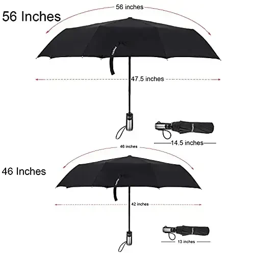 TradMall Travel Umbrella Windproof with 56 Inches Large Canopy 10 Reinforced Fiberglass Ribs Ergonomic Handle Auto Open & Close, Black - 2