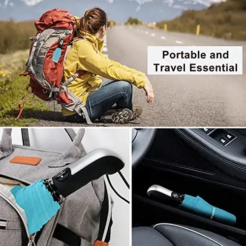 TradMall Travel Umbrella Windproof 56 Inches Canopy, Sky Blue | 10 Reinforced Fiberglass Ribs Ergonomic Handle Auto Open & Close - 6