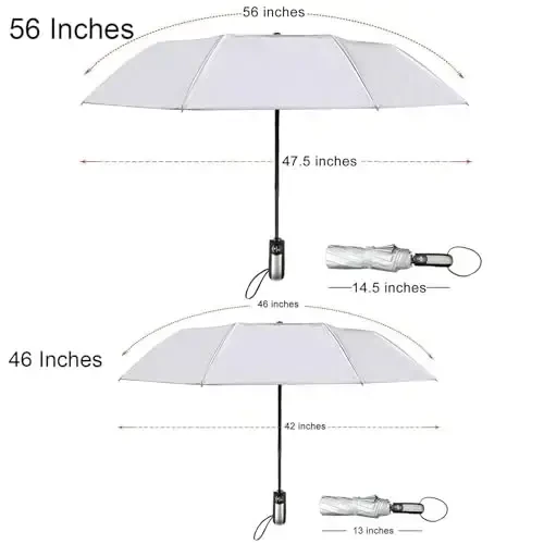 TradMall Travel Umbrella Windproof with 56 Inches Large Canopy 10 Reinforced Fiberglass Ribs Ergonomic Handle Auto Open & Close, Silver/Black - 2