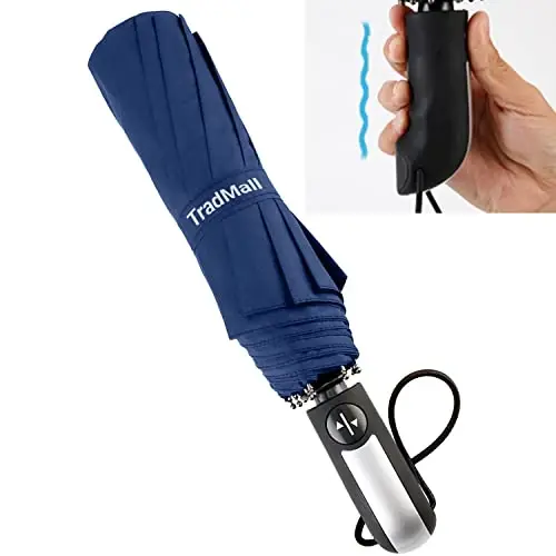 TradMall Travel Soyabon shamoldan himoyalangan, 46 dyuymli katta soyabon, 10 ta mustahkam shisha tolali qovurg'alar, ergonomik tutqich, avtomatik ochish va yopish, to'q ko'k - 3