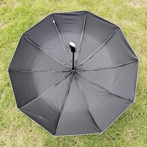 TradMall Travel Umbrella Shamolga chidamli, 46 dyuymli katta soyabon, 10 ta mustahkam shisha tolali qovurg'a, ergonomik tutqich, avtomatik ochish va yopish, kumush/qora - 4