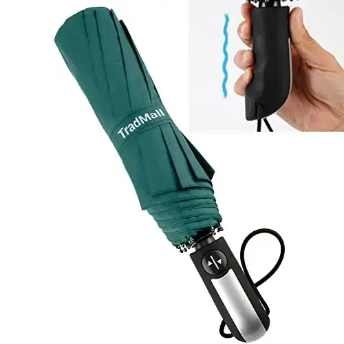 TradMall Travel Soyboni Shamolga chidamli, 56 dyuymli katta soyabon, 10 ta mustahkam shisha tolali qovurg'a, Ergonomik tutqich, Avtomatik ochish va yopish, To'q yashil - 3